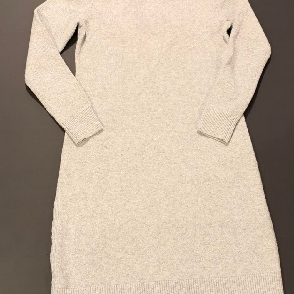 Talbots Womens Gray Cream Lace Up Side Sweater Dress Size S Crew Neck Cozy